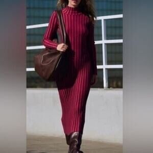 Free People FP Beach Women’s XS Maxi Striped Sweater Dress Mock Neck Ribbed